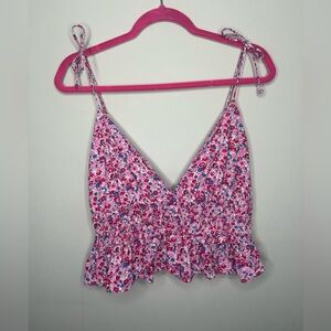 Sim & Sam Crop Top Women Large Floral Tank Tie Strap Ruffle Cottage Rodeo Resort